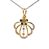 Luxury 18K Yellow and White Gold Scalloped Floral Shell Diamond Pendant | 0.12 CT Brilliant VS-GH Accent Diamonds, 24 Hand-Set Stones, Two-Tone Botanical Fine Jewelry