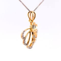 Luxury 18K Yellow and White Gold Scalloped Floral Shell Diamond Pendant | 0.12 CT Brilliant VS-GH Accent Diamonds, 24 Hand-Set Stones, Two-Tone Botanical Fine Jewelry