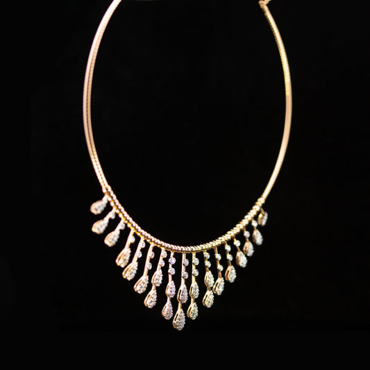 Luxury 18K Yellow Gold Omega Collar Diamond Fringe Necklace | 1.06 CT Brilliant VS-GH Diamonds, 185 Stones, 14.36g Solid Gold Sleek Contemporary Statement Jewelry
