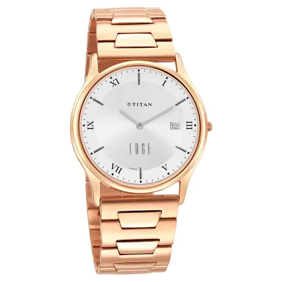Edge Silver White Dial Rose Gold Strap