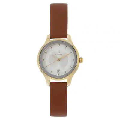 Silver Dial Brown Leather Strap Ladies Watch