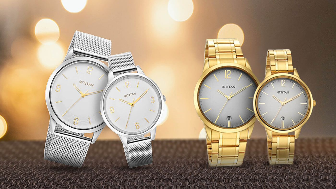 Titan bandhan white dial and gold hands silver strap watches