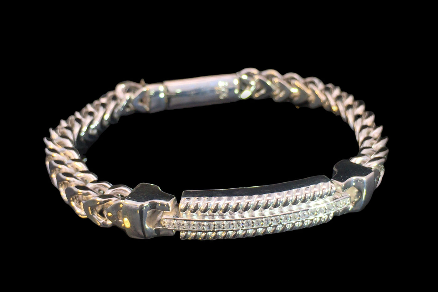pure silver cubic zirconia men's bracelet