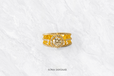 Halo CZ Gold Ring | Sona Sansaar