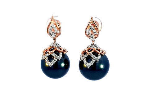 Black Pearl and Diamond Drop Earrings