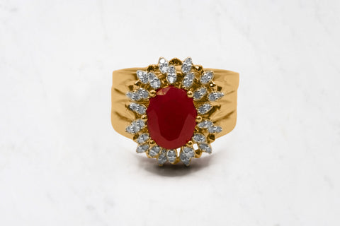 Round Ruby Diamond Cocktail Ring Set