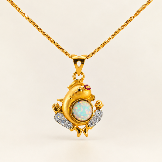 22K Yellow Gold Opal & CZ Lord Ganesh Divine Pendant