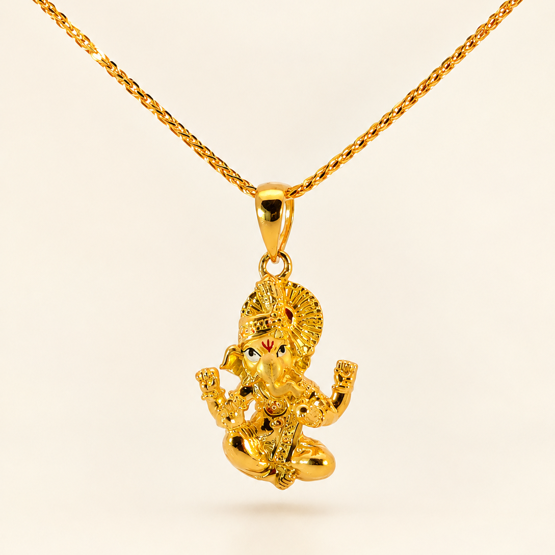 22K Yellow Gold Seated Lord Ganesh Divine Pendant