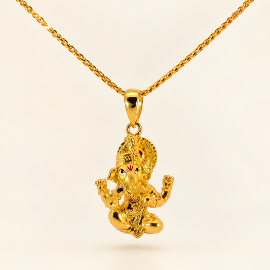 22K Yellow Gold Seated Lord Ganesh Divine Pendant