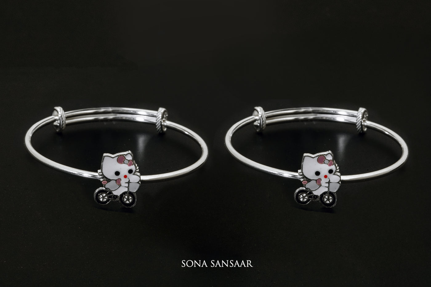 Kitty Wheels Silver Bangle | Sona Sansaar