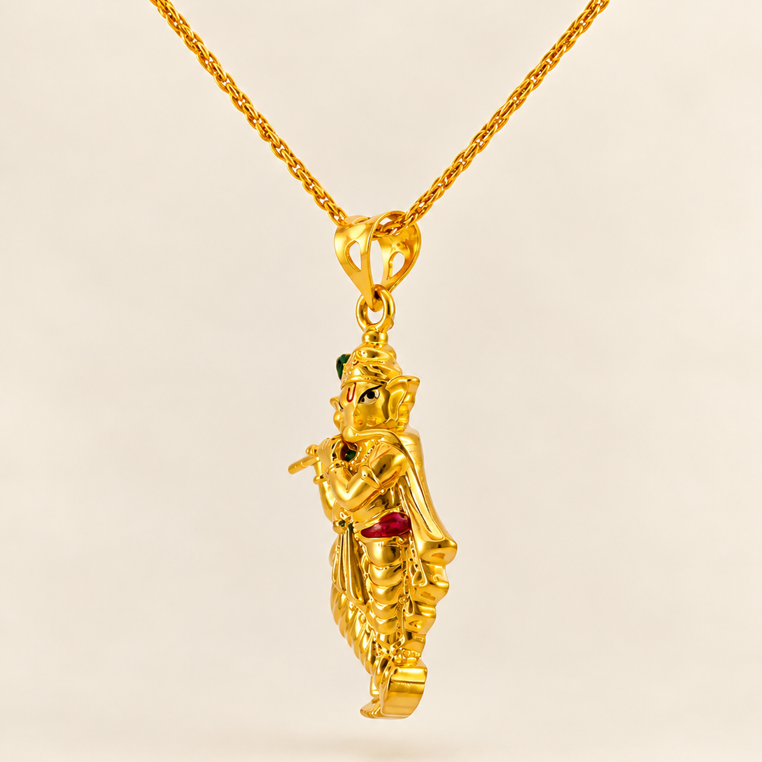22K Yellow Gold Lord Ganesh Krishna Fusion Divine Pendant