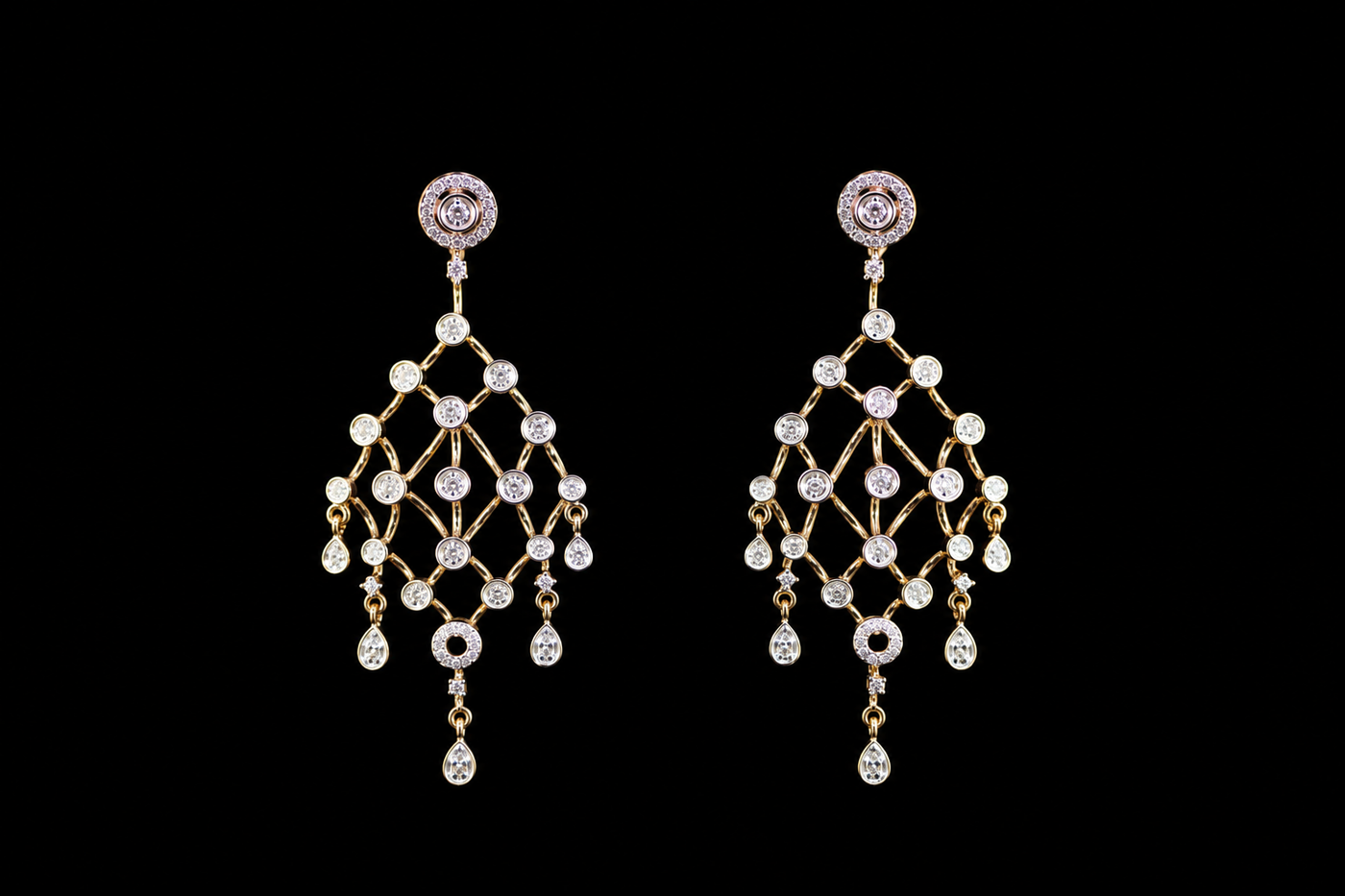 Luxury 18K Two-Tone Rose and White Gold Lattice Mesh Diamond Necklace & Earrings Set | 3.52 CTW Brilliant VS-GH Diamonds, 566 Stones, 54.53g Solid Gold Premium High Jewellery Bridal Ensemble