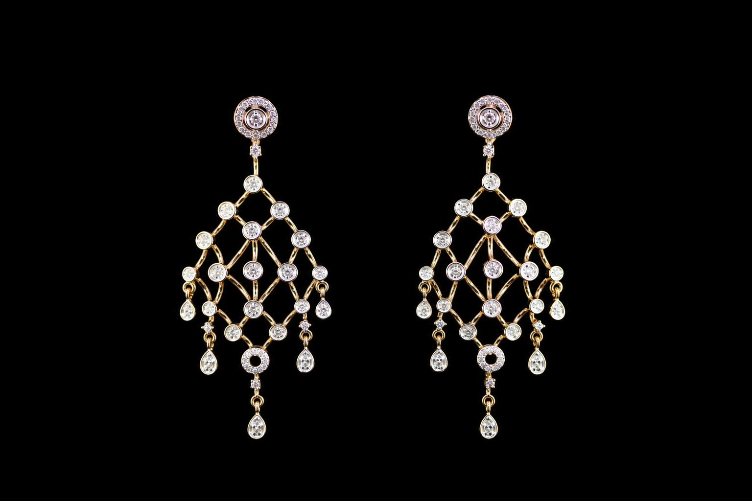 Luxury 18K Two-Tone Rose and White Gold Lattice Mesh Diamond Necklace & Earrings Set | 3.52 CTW Brilliant VS-GH Diamonds, 566 Stones, 54.53g Solid Gold Premium High Jewellery Bridal Ensemble