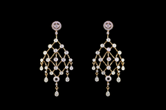 Luxury 18K Two-Tone Rose and White Gold Lattice Mesh Diamond Necklace & Earrings Set | 3.52 CTW Brilliant VS-GH Diamonds, 566 Stones, 54.53g Solid Gold Premium High Jewellery Bridal Ensemble