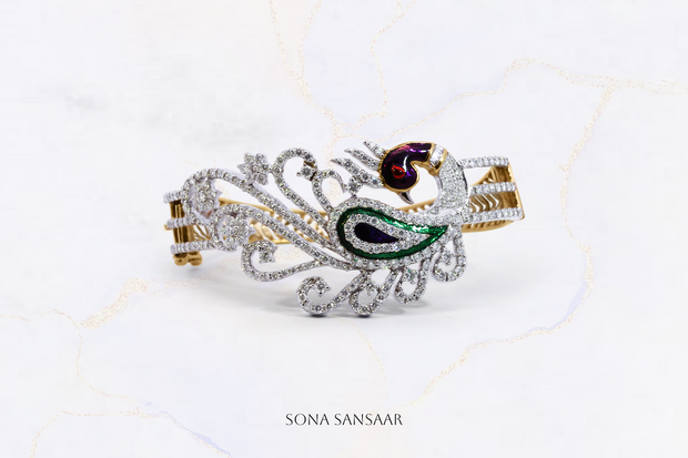 18K Peacock Bangle with 3.88 ct Natural Diamonds | Sona Sansaar