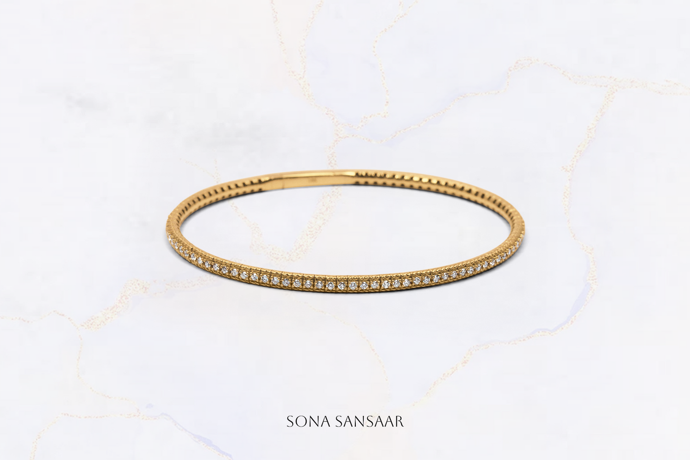 18K Yellow Gold Flexi Bangle with Natural Diamonds | Sona Sansaar