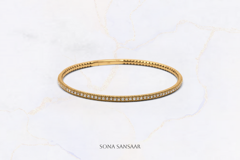 18K Yellow Gold Flexi Bangle with Natural Diamonds | Sona Sansaar