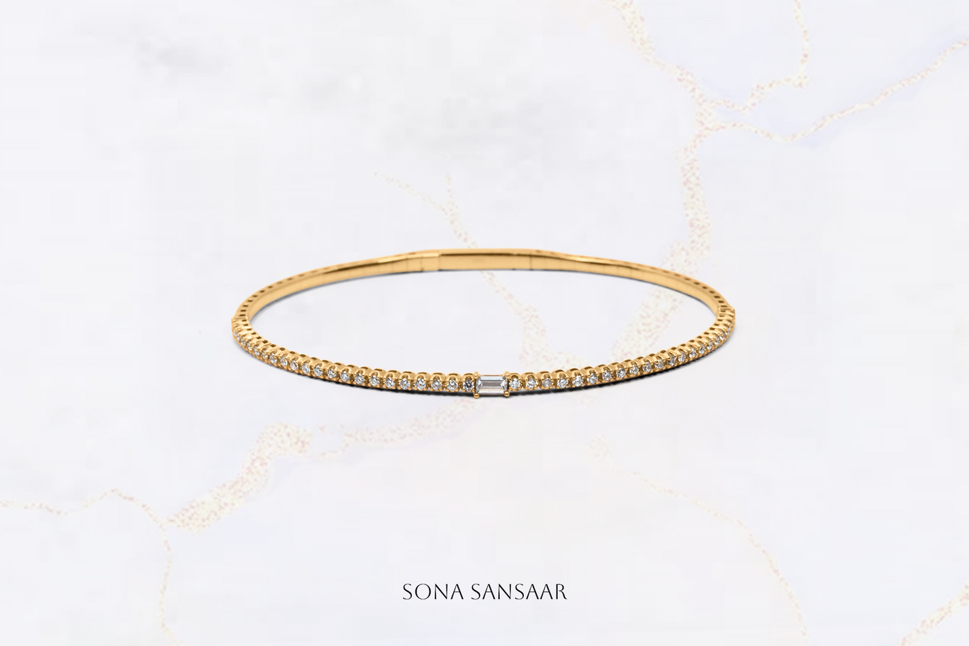 18K Yellow Gold Flexi Bangle with Rectangular Diamond Centerpiece | Sona Sansaar