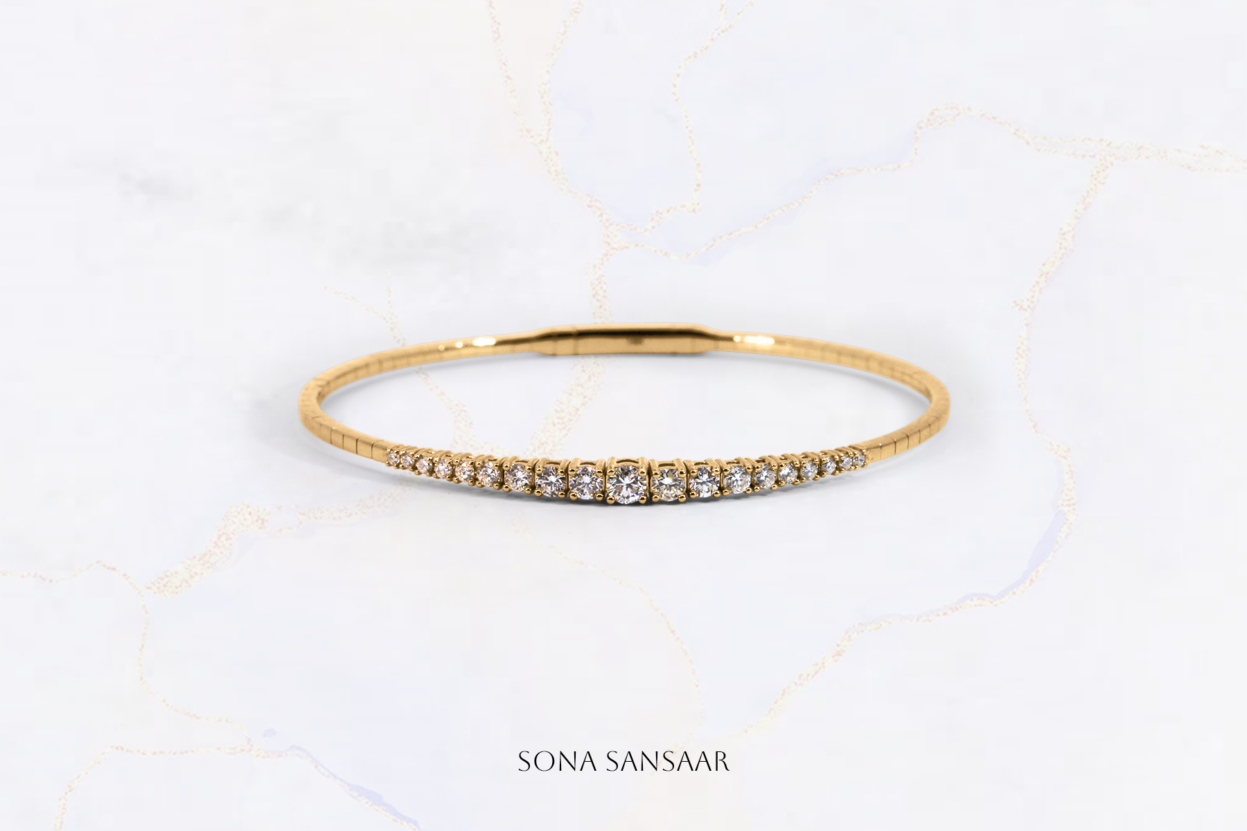 18K Yellow Gold Flexi Bangle with Natural Diamonds 2 | Sona Sansaar