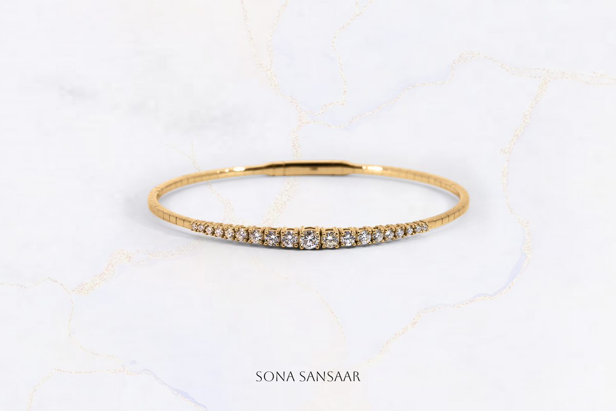 18K Yellow Gold Flexi Bangle with Natural Diamonds 2 | Sona Sansaar