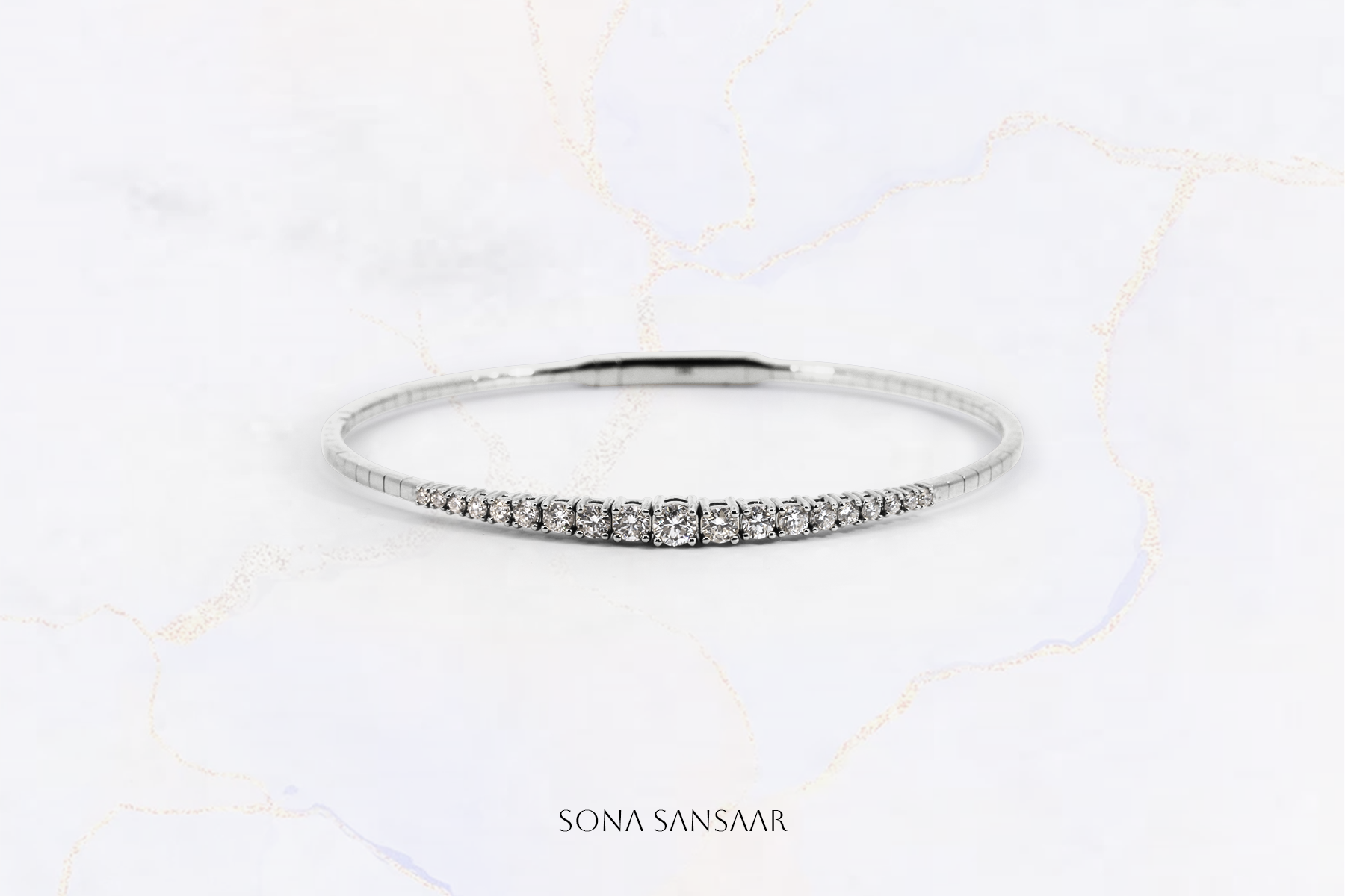 18K White Gold Flexi Bangle with Natural Diamonds 2 | Sona Sansaar