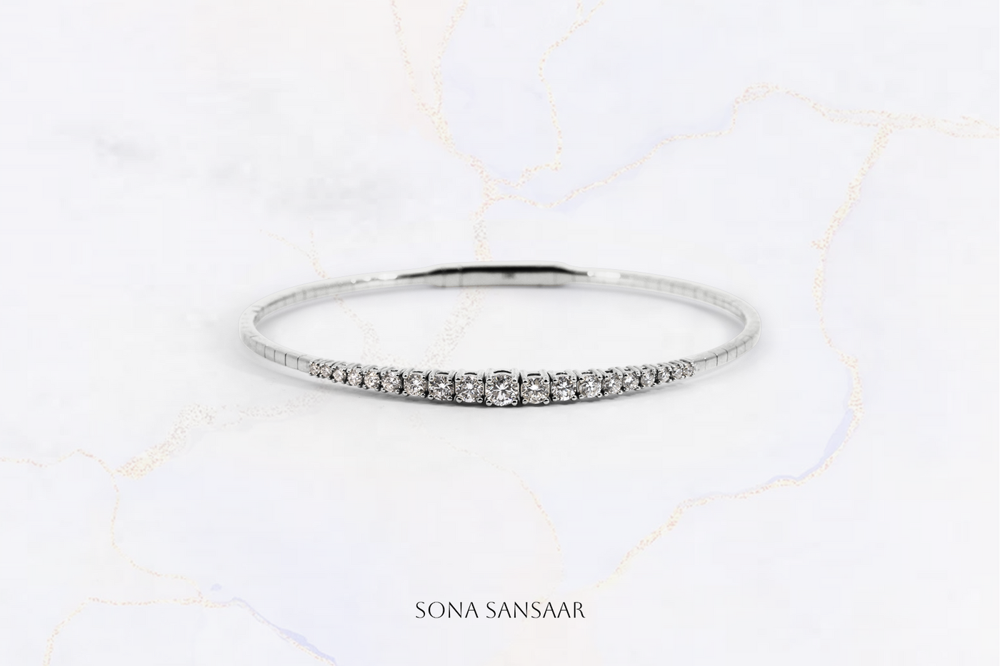 18K White Gold Flexi Bangle with Natural Diamonds 2 | Sona Sansaar