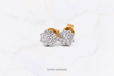 18K Gold Flower Earrings with 0.52 ct Natural Diamonds | Sona Sansaar