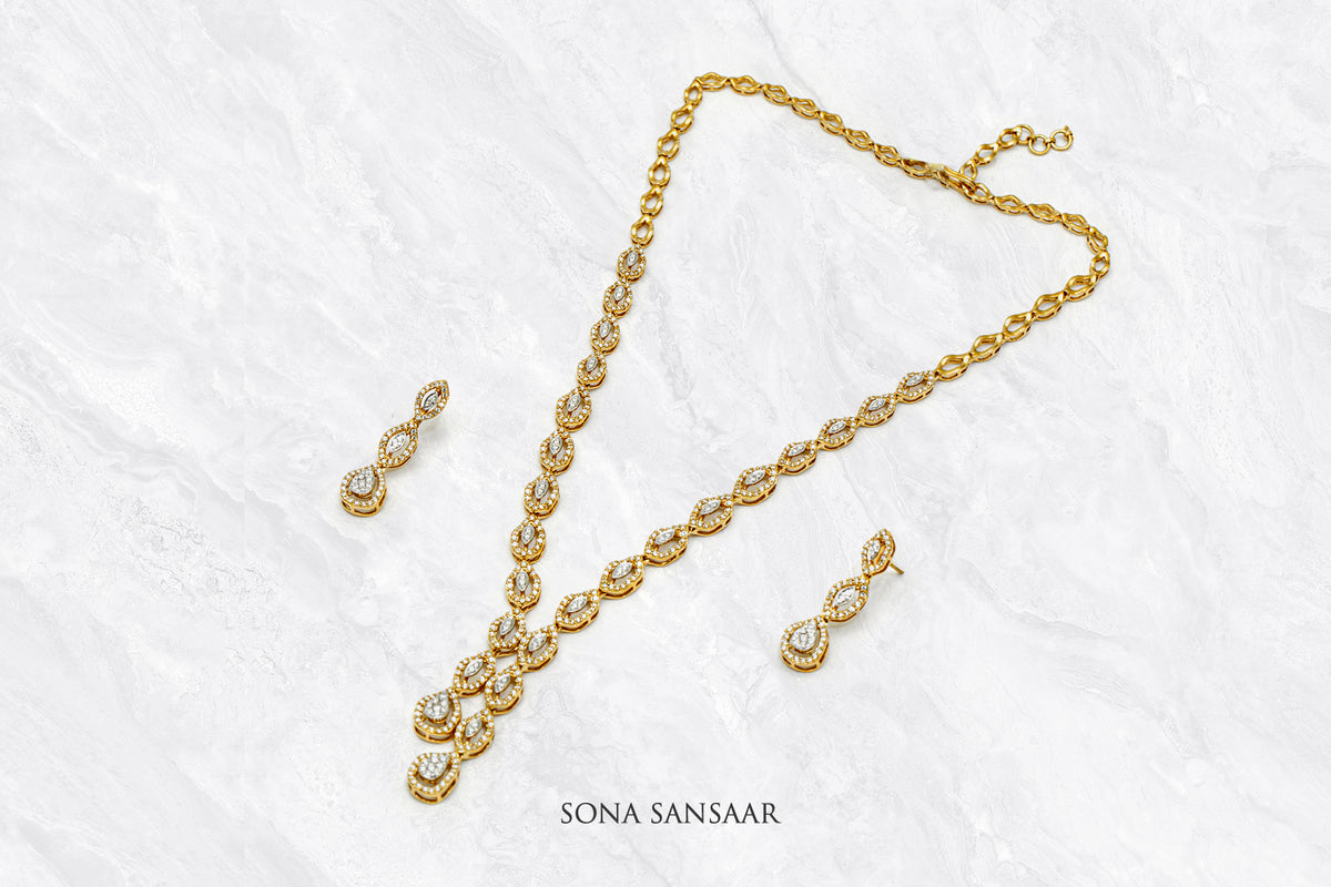 Twinkling Drop Necklace Set | Sona Sansaar