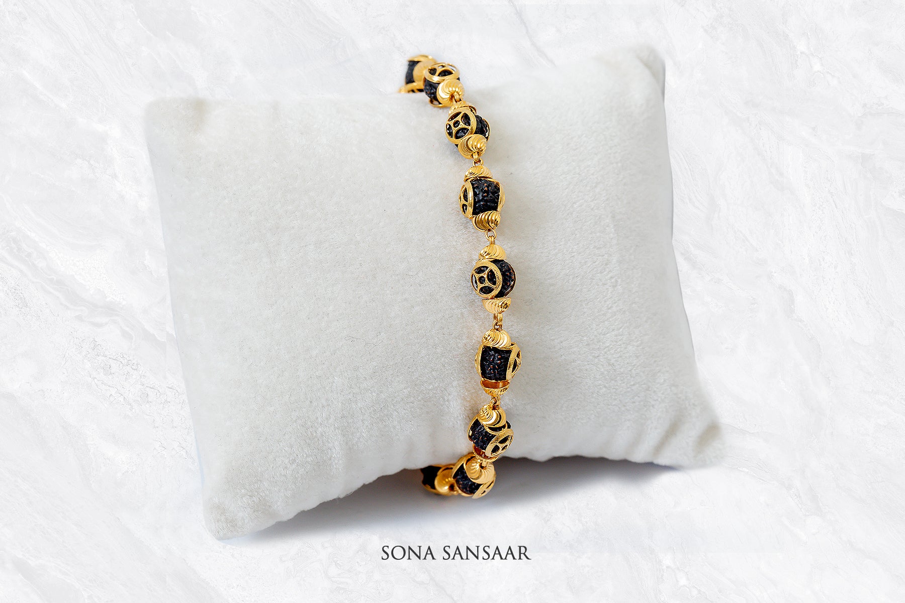 Nightcore Gold Rudraksha Bracelet | Sona Sansaar