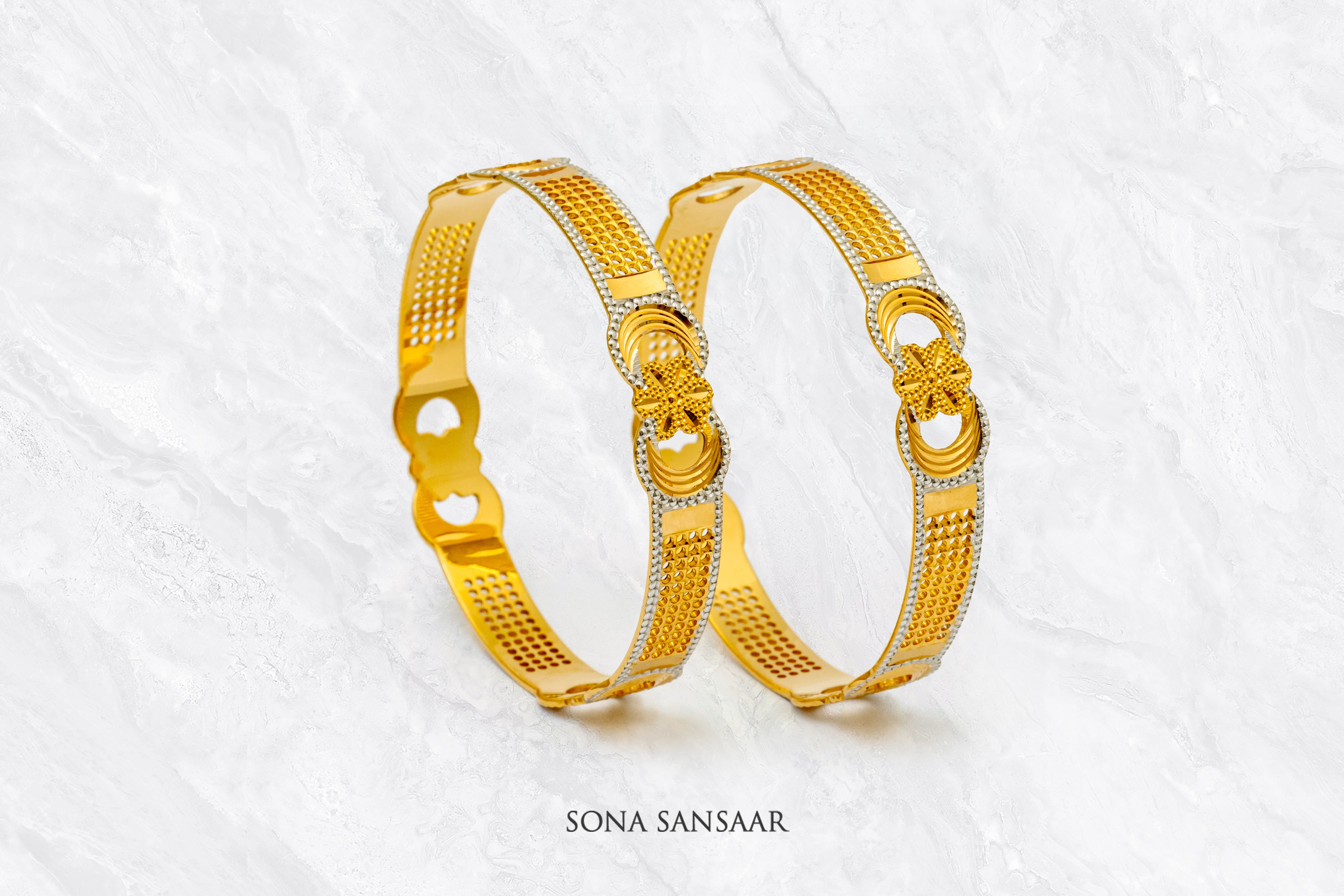 Jameela Two Tone Gold Dubai Bangle Pair | Sona Sansaar