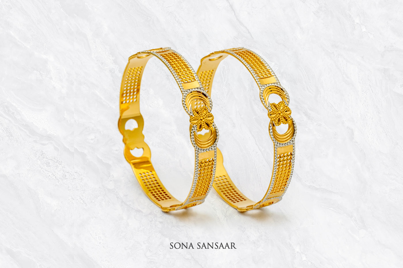 Jameela Two Tone Gold Dubai Bangle Pair | Sona Sansaar