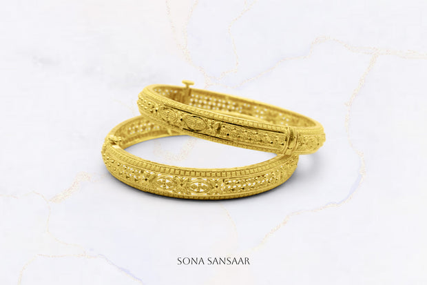 22K Indian Gold Bangles | Pair of Broad Bangles - Seraphine