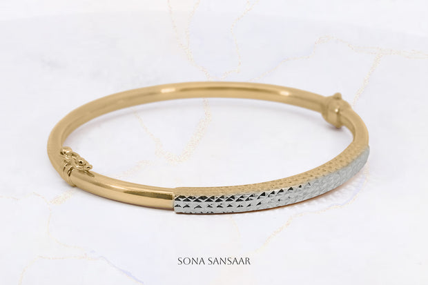 Sheen Two-Toned Spring Clasp Gold Bangle | Sona Sansaar
