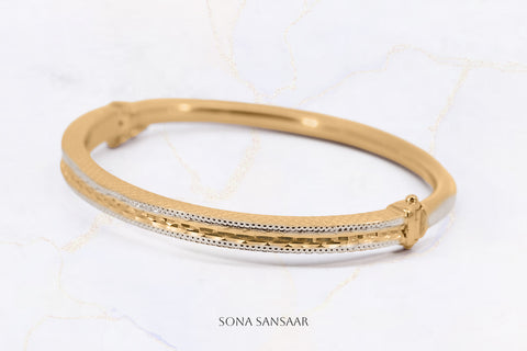 Golden Aisle Two-Toned Spring Clasp Gold Bangle | Sona Sansaar