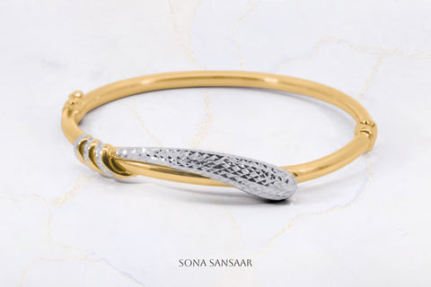 Prince Rupert Two-Toned Spring Clasp Gold Bangle | Sona Sansaar