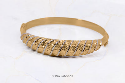 Golden Helix Two-Toned Spring Clasp Gold Bangle | Sona Sansaar