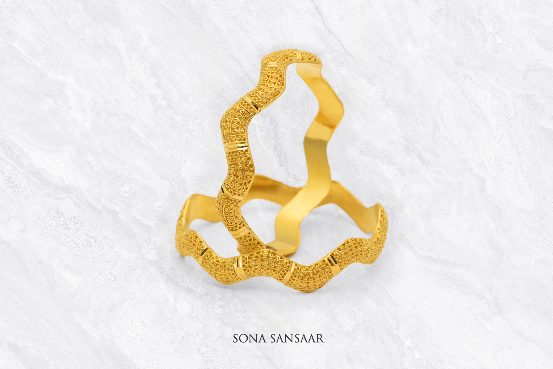 Wave Gold Bangle Pair | Sona Sansaar