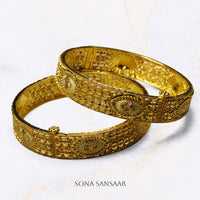 Thumbnail for Colored Medallion Gold Bangle Pair