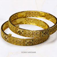 Thumbnail for Meenakari Floral Gold Bangle Pair