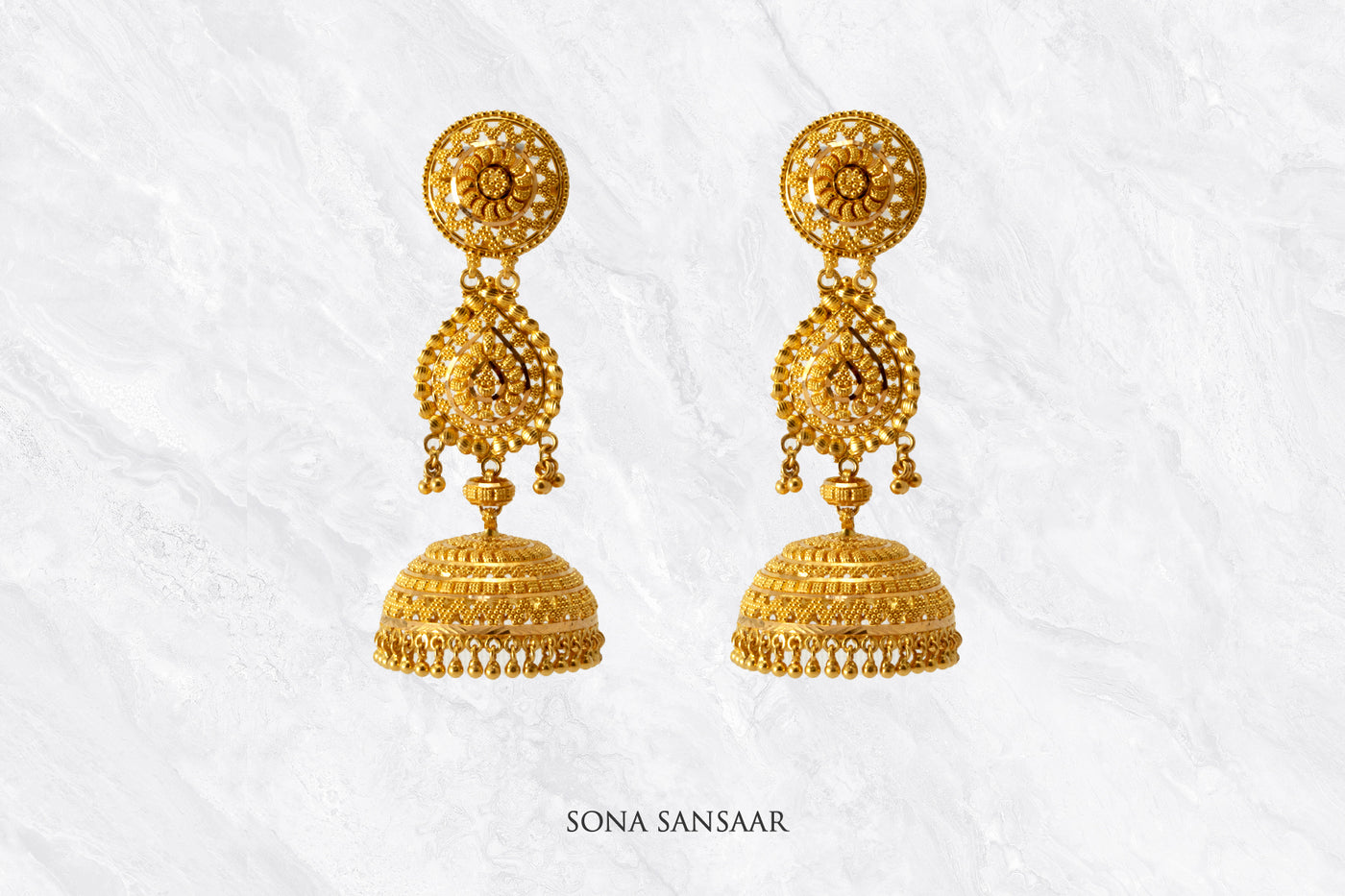 Aurelia Gold Jumka Earrings | Sona Sansaar