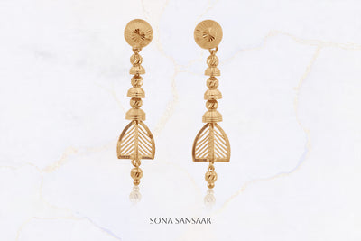 Golden Leaflet Studs with Hanging Earrings 2-in-1 | Sona Sansaar