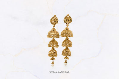 Chandelier Triple Gold Jumkas | Sona Sansaar