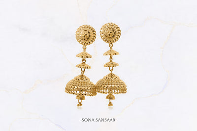 Small Petal Gold Chandelier Jumkas | Sona Sansaar