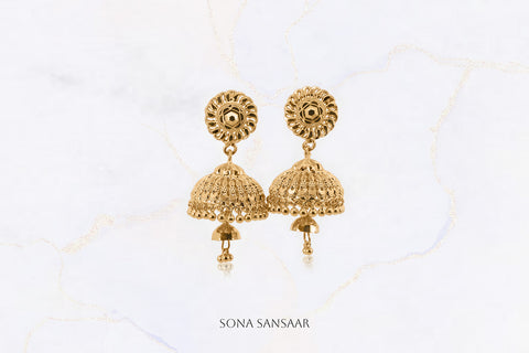 Petal Single Gold Jumkas | Sona Sansaar