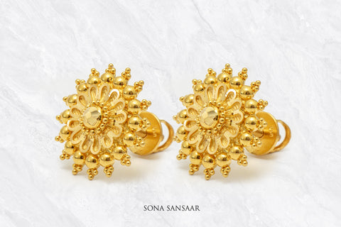 Solaris Gold Flower Stud | Sona Sansaar