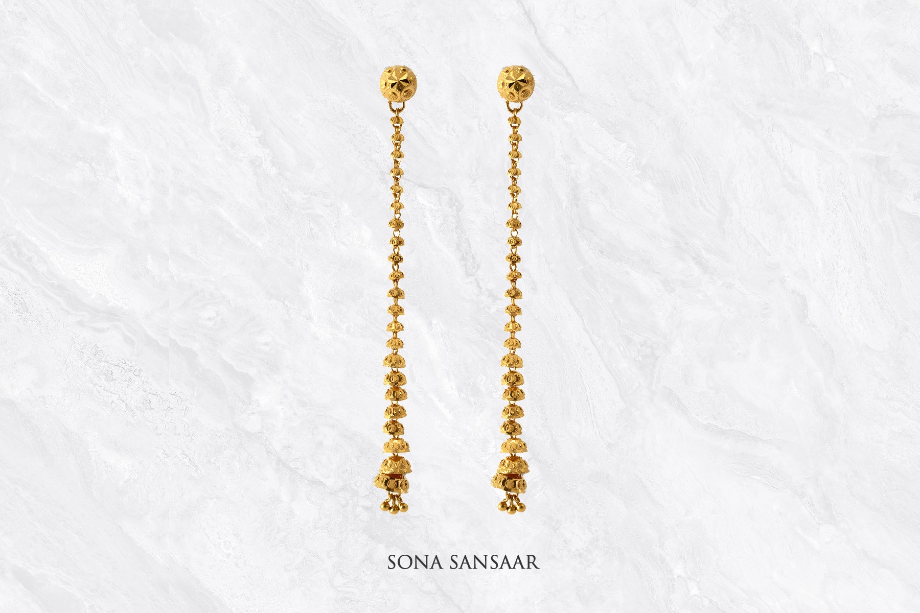 Thread Chandelier Gold Earrings | Sona Sansaar