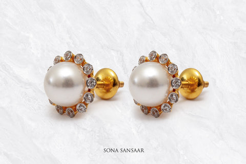 Celestial Pearl CZ Studs| Sona Sansaar