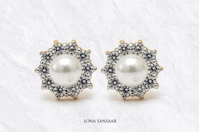 Pearl Crown CZ Studs | Sona Sansaar