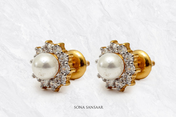 Pearl Crown CZ Studs | Sona Sansaar