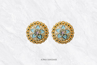Aqua Meenakari Floral Studs | Sona Sansaar